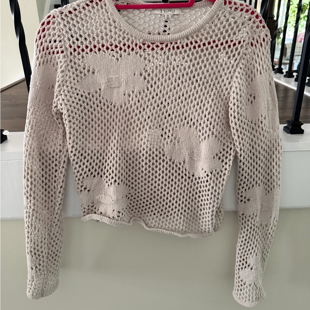 Z Supply Open Knit Crewneck Sweater in Light Beige